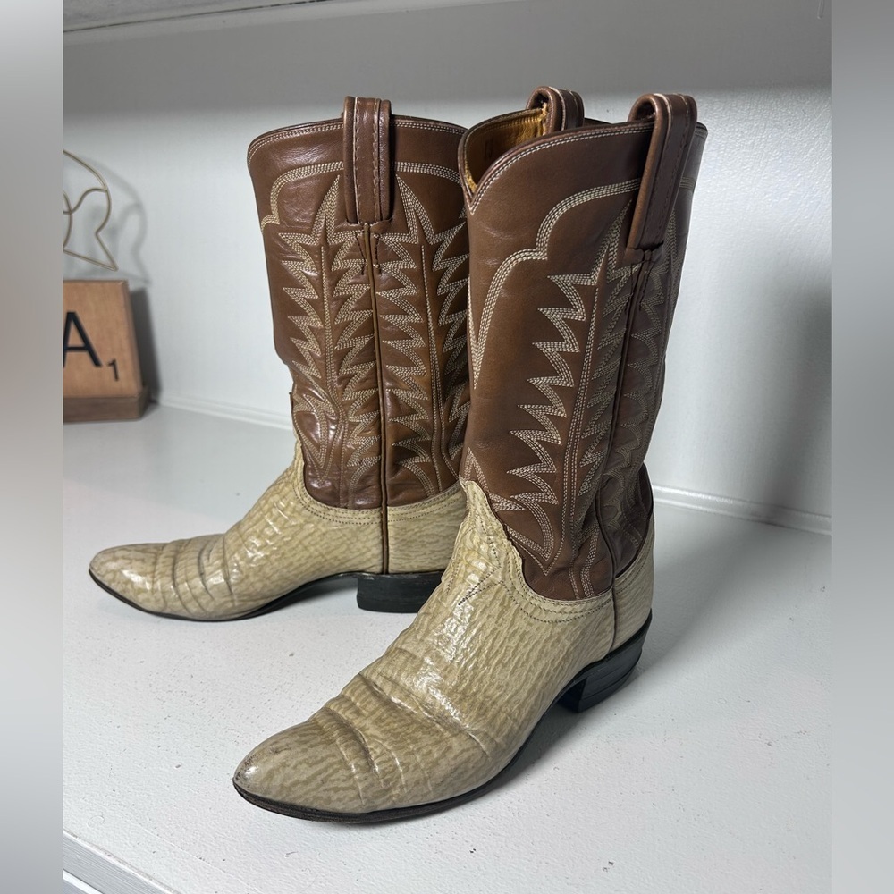 Tony Lama Gold Label Exotic Cowboy Boots Womens 7 Vintage Western Snip Toe USA